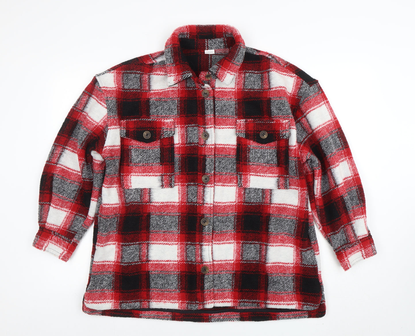 Next Girls Red Check Flannel Shirt Jacket 12 Years Button Long Sleeve