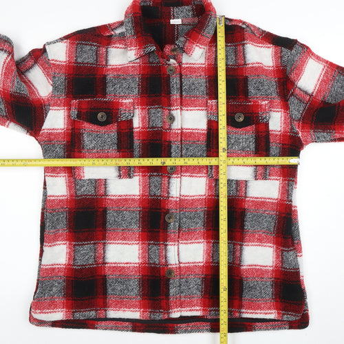 Next Girls Red Check Flannel Shirt Jacket 12 Years Button Long Sleeve