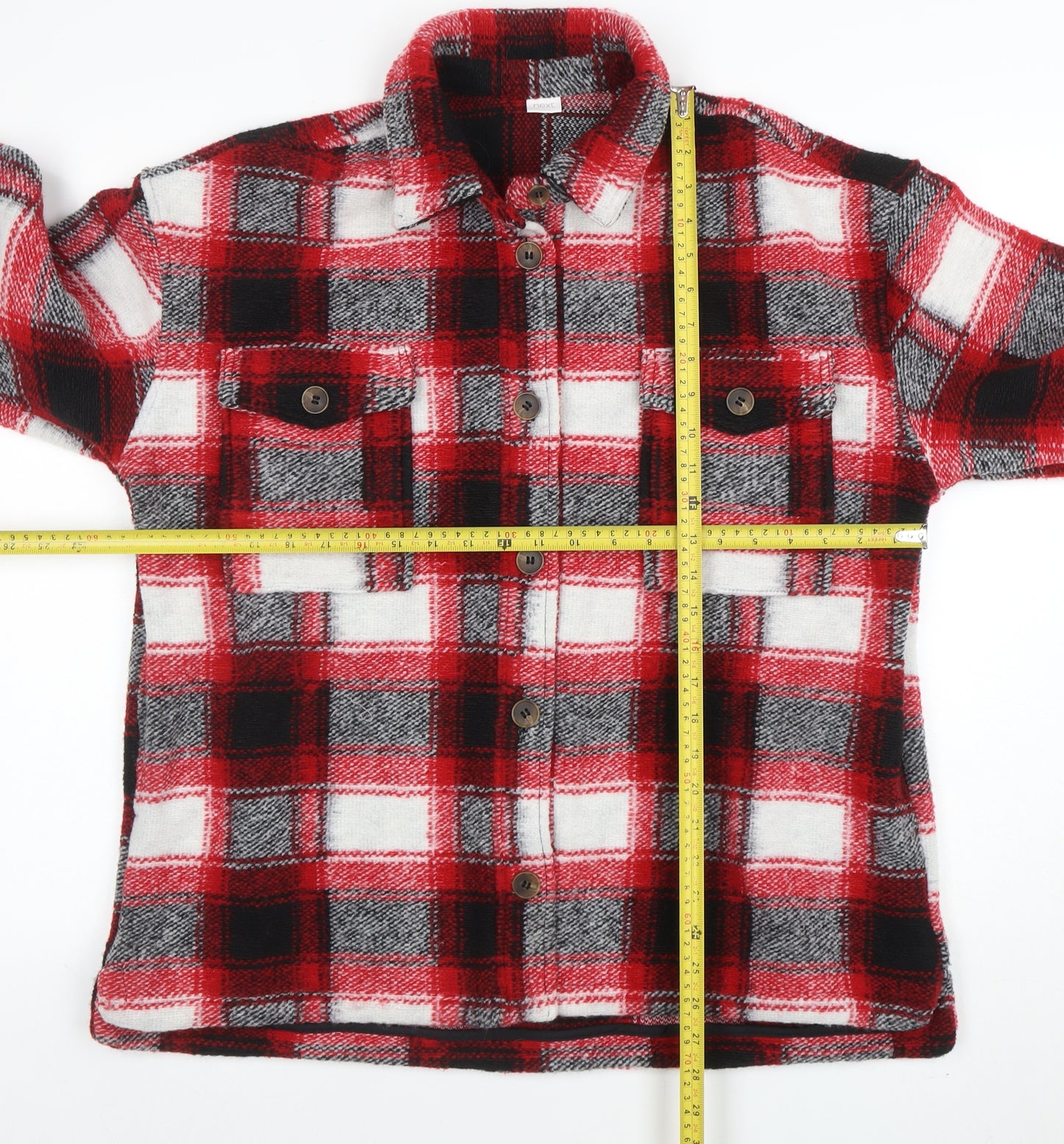 Next Girls Red Check Flannel Shirt Jacket 12 Years Button Long Sleeve