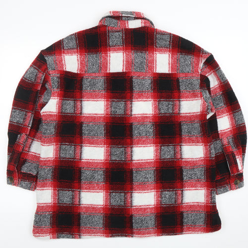 Next Girls Red Check Flannel Shirt Jacket 12 Years Button Long Sleeve