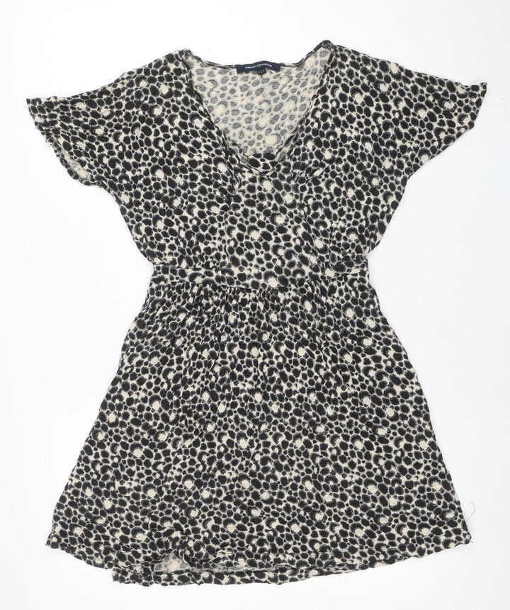 French Connection Womens Black Animal Print Sleeveless Wrap Dress Size 10