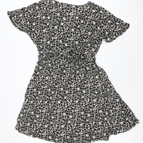 French Connection Womens Black Animal Print Sleeveless Wrap Dress Size 10