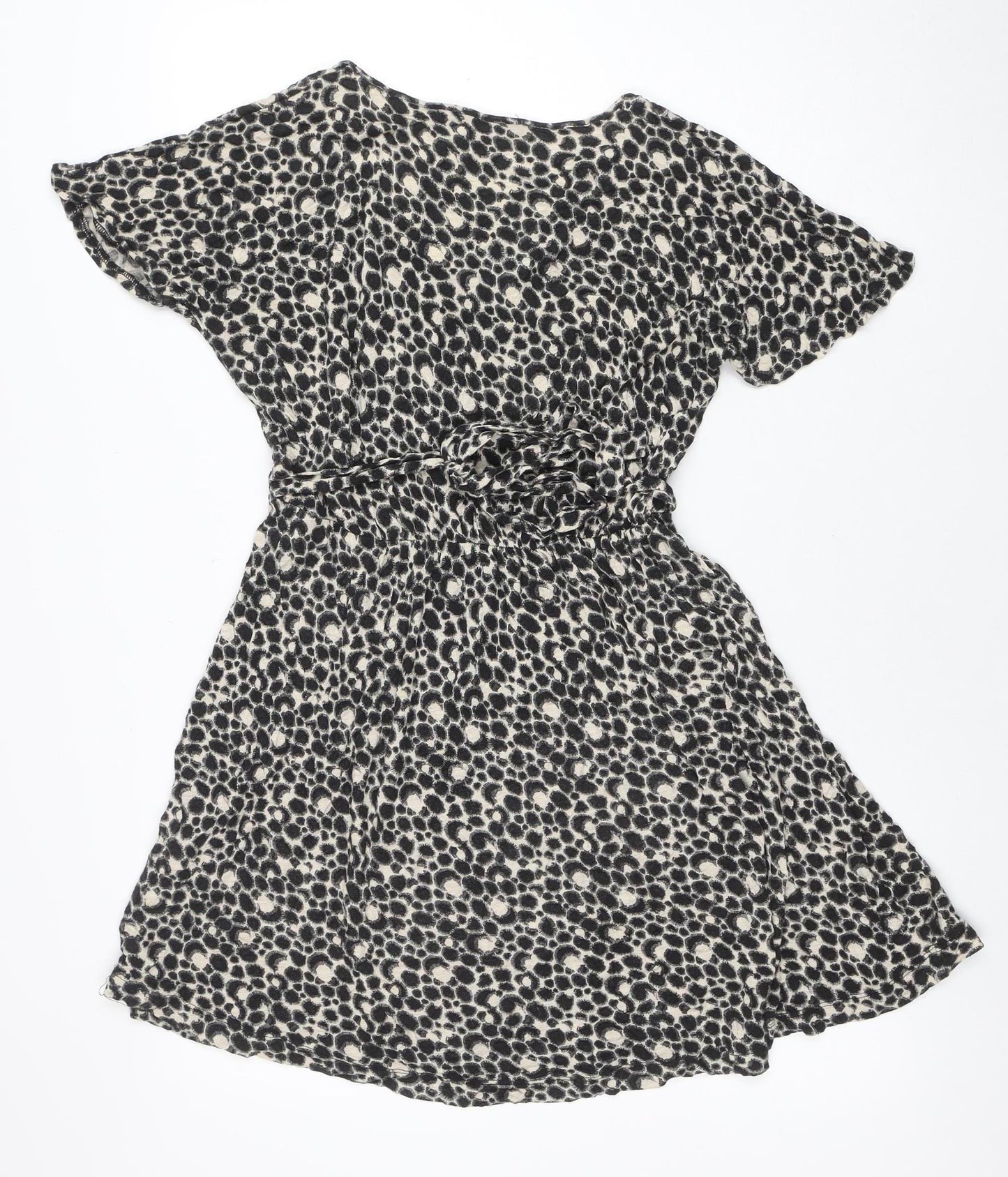 French Connection Womens Black Animal Print Sleeveless Wrap Dress Size 10