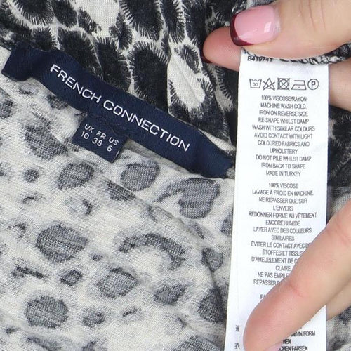 French Connection Womens Black Animal Print Sleeveless Wrap Dress Size 10