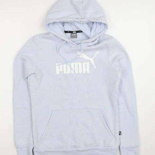Puma Womens Light Blue XS Pullover Hoodie Cotton Blend Logo Sweatshirt