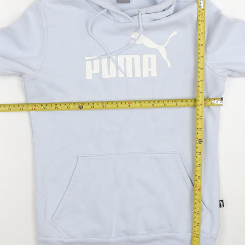 Puma Womens Light Blue XS Pullover Hoodie Cotton Blend Logo Sweatshirt