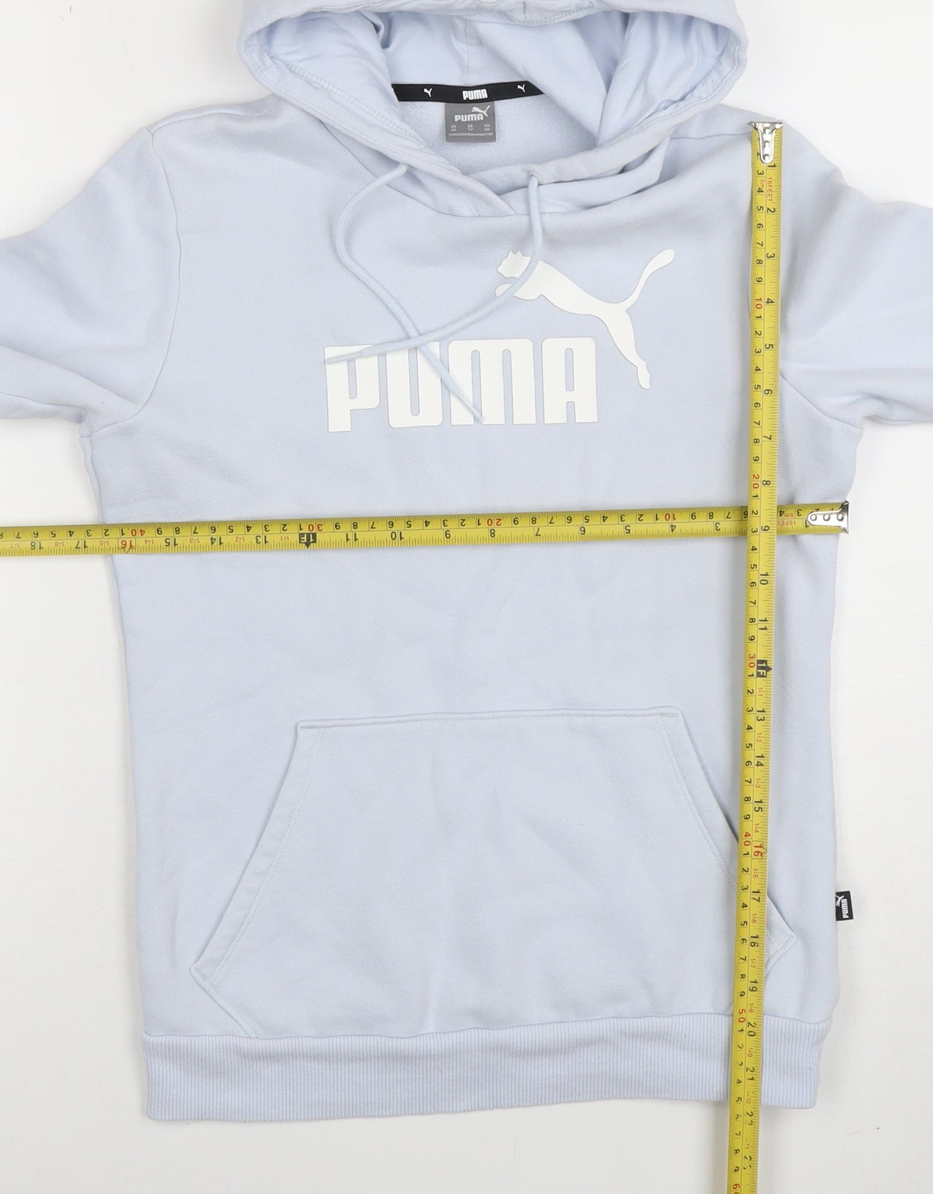 Puma Womens Light Blue XS Pullover Hoodie Cotton Blend Logo Sweatshirt