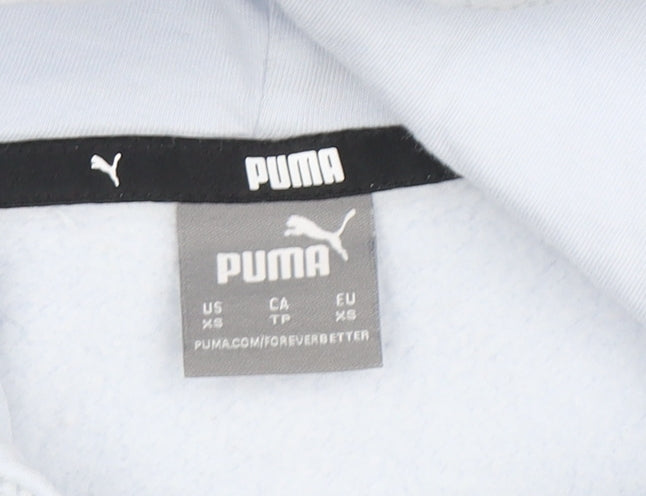 Puma Womens Light Blue XS Pullover Hoodie Cotton Blend Logo Sweatshirt