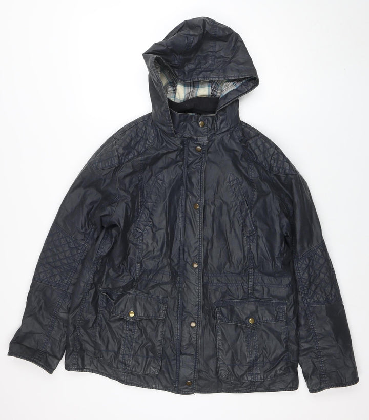 Marks and Spencer Women's Blue Hooded Parka Jacket UK 14 Belted Waterproof