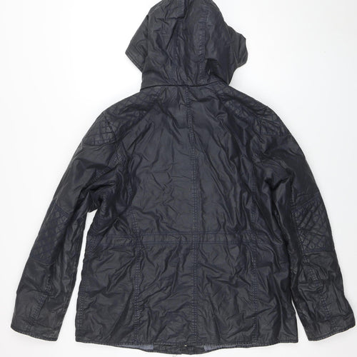Marks and Spencer Women's Blue Hooded Parka Jacket UK 14 Belted Waterproof