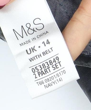 Marks and Spencer Women's Blue Hooded Parka Jacket UK 14 Belted Waterproof