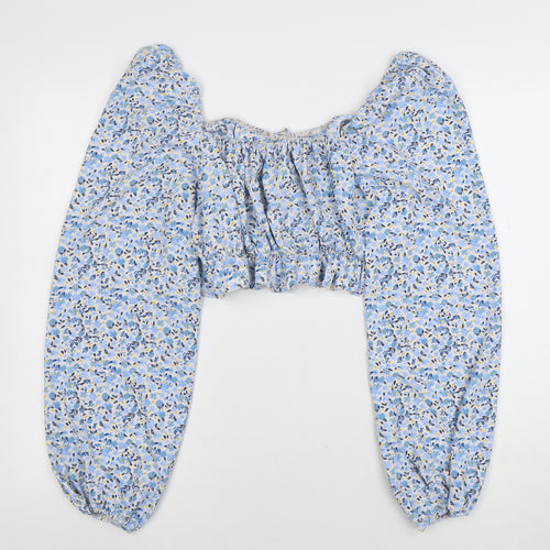 New Look Women's Blue Floral Cropped Puff Sleeve Blouse Size 14