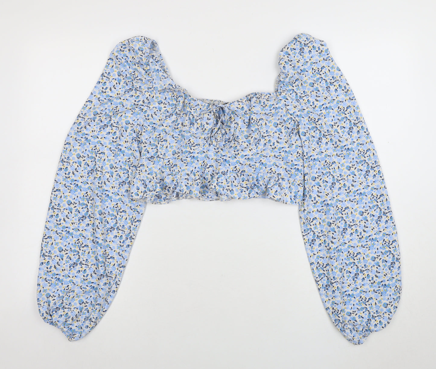 New Look Women's Blue Floral Cropped Puff Sleeve Blouse Size 14