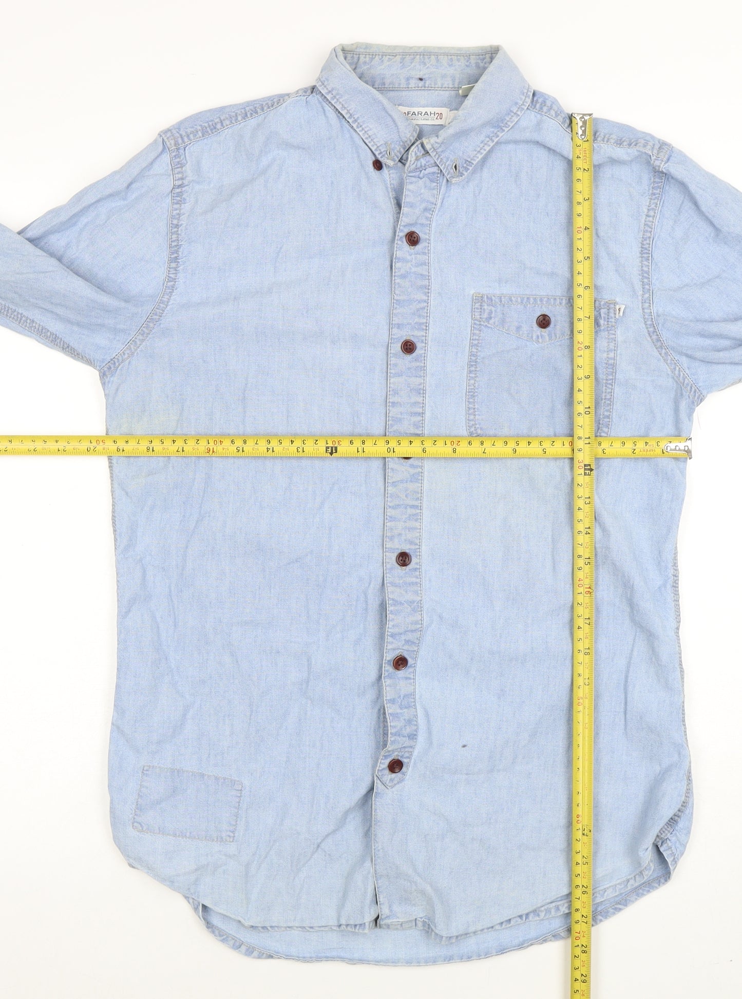 Farah 1920 Men's Blue Denim Button-Up Regular Fit Shirt Size M