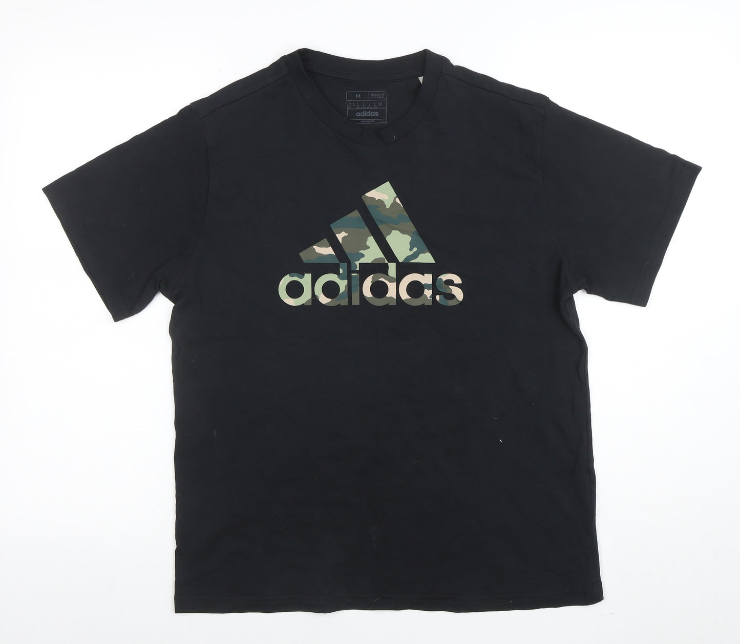 adidas Men’s Black Camouflage Logo Short Sleeve Cotton T-Shirt M
