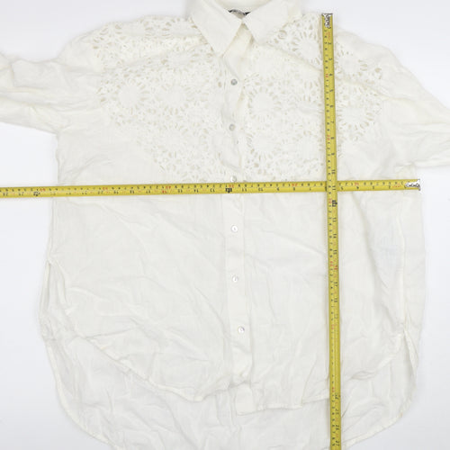 ZARA Womens Ivory Lace Long Sleeve Button-Up Shirt Size M