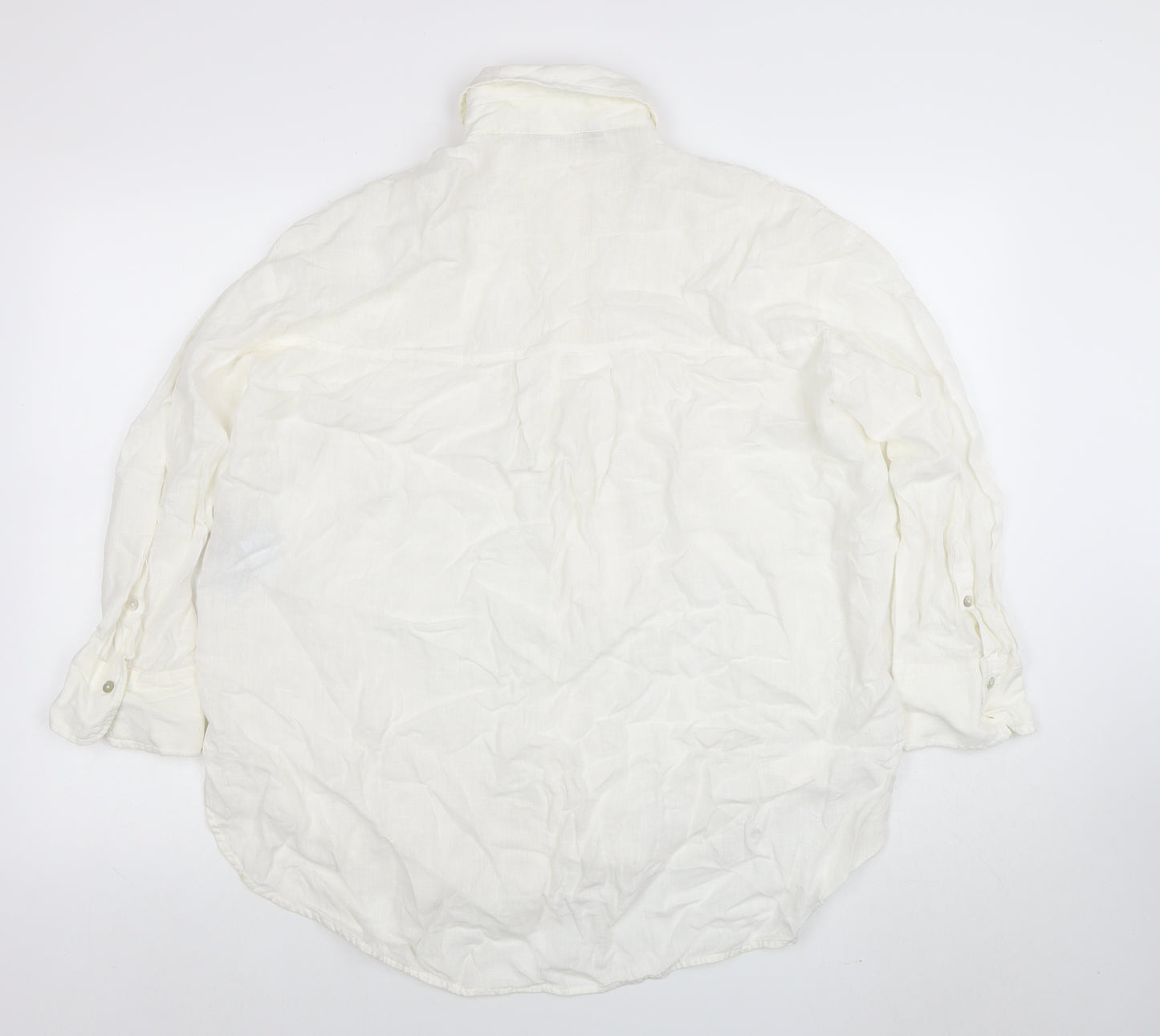 ZARA Womens Ivory Lace Long Sleeve Button-Up Shirt Size M