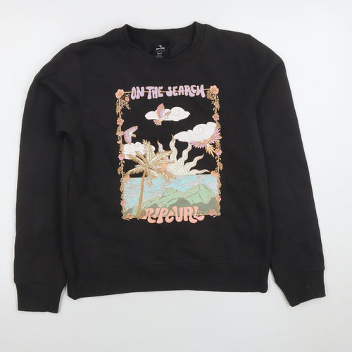Rip Curl Girls Black Graphic Print Cotton Sweatshirt 14 Years Regular Fit
