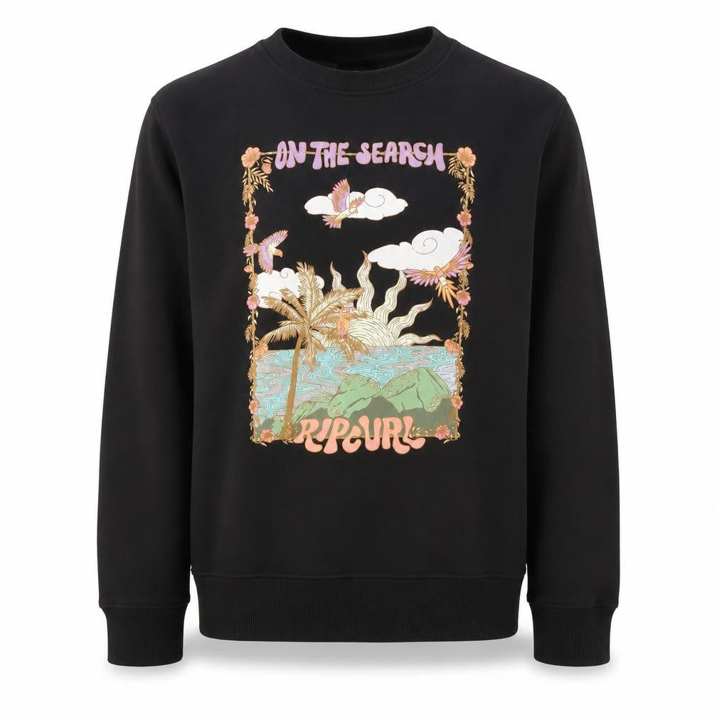 Rip Curl Girls Black Graphic Print Cotton Sweatshirt 14 Years Regular Fit