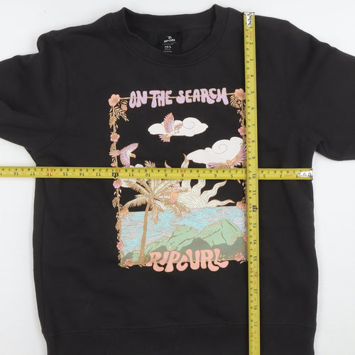 Rip Curl Girls Black Graphic Print Cotton Sweatshirt 14 Years Regular Fit