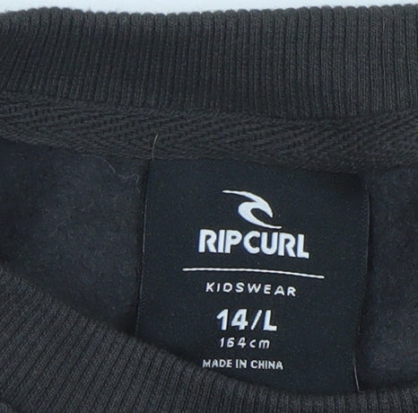 Rip Curl Girls Black Graphic Print Cotton Sweatshirt 14 Years Regular Fit