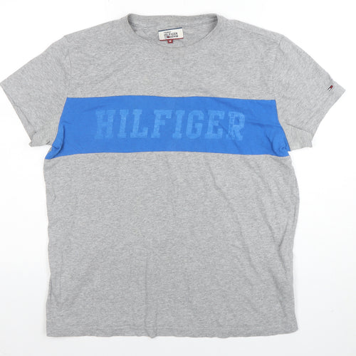 Tommy Hilfiger Denim Men's Grey Blue Crew Neck Graphic T-Shirt M