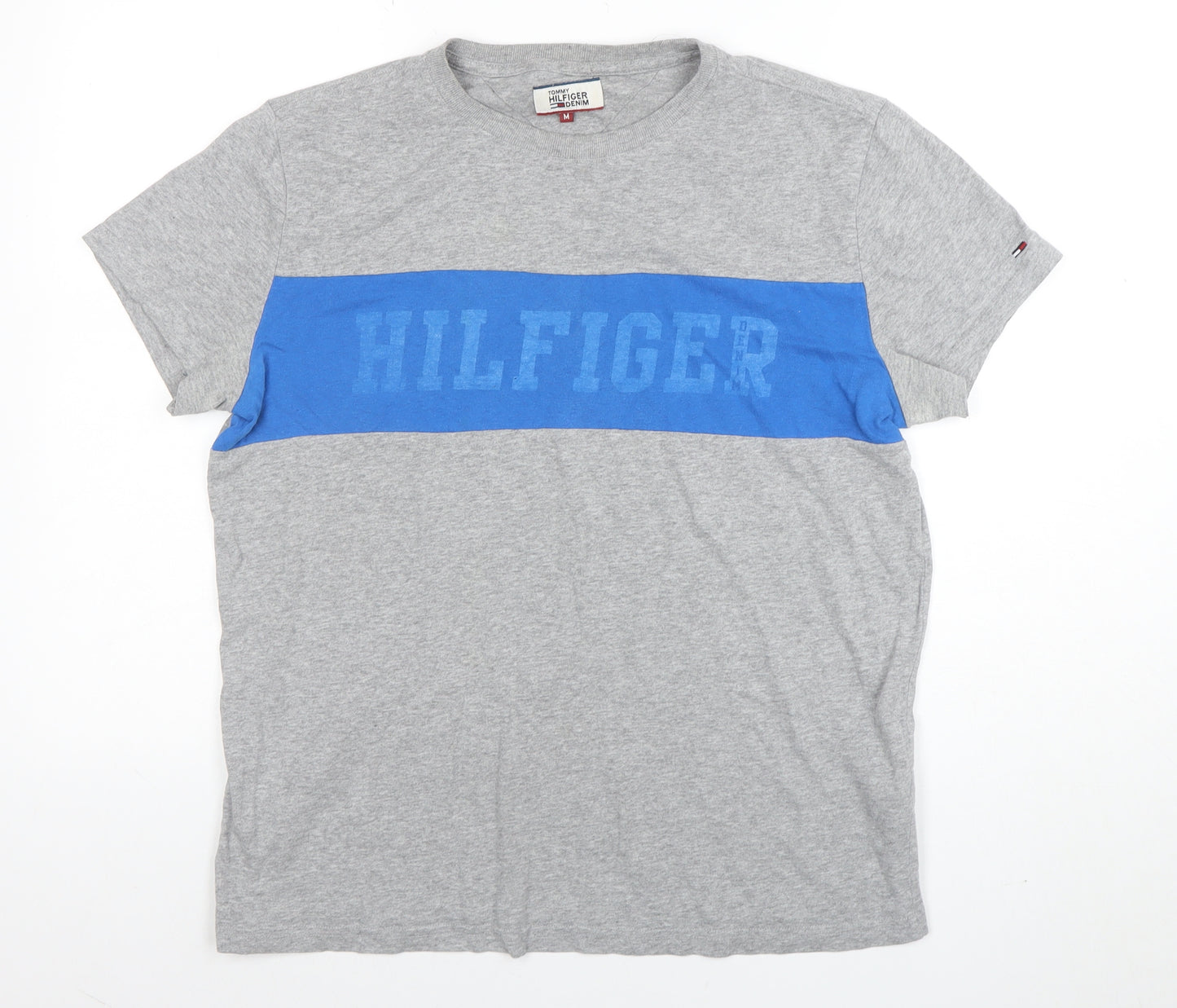 Tommy Hilfiger Denim Men's Grey Blue Crew Neck Graphic T-Shirt M