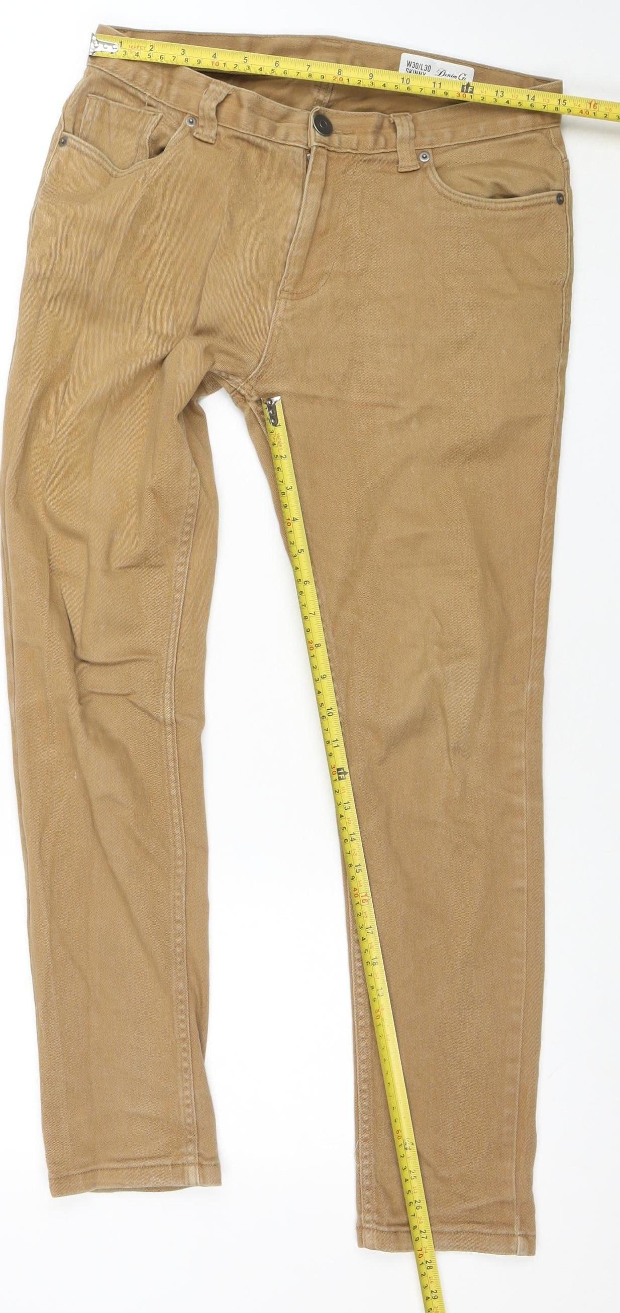 Denim Co. Men's Beige Skinny Jeans W30 L30 Cotton Stretch