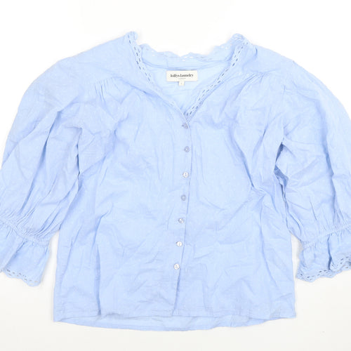 Lollys Laundry Women's Blue Cotton Embroidered Tunic Blouse Size S