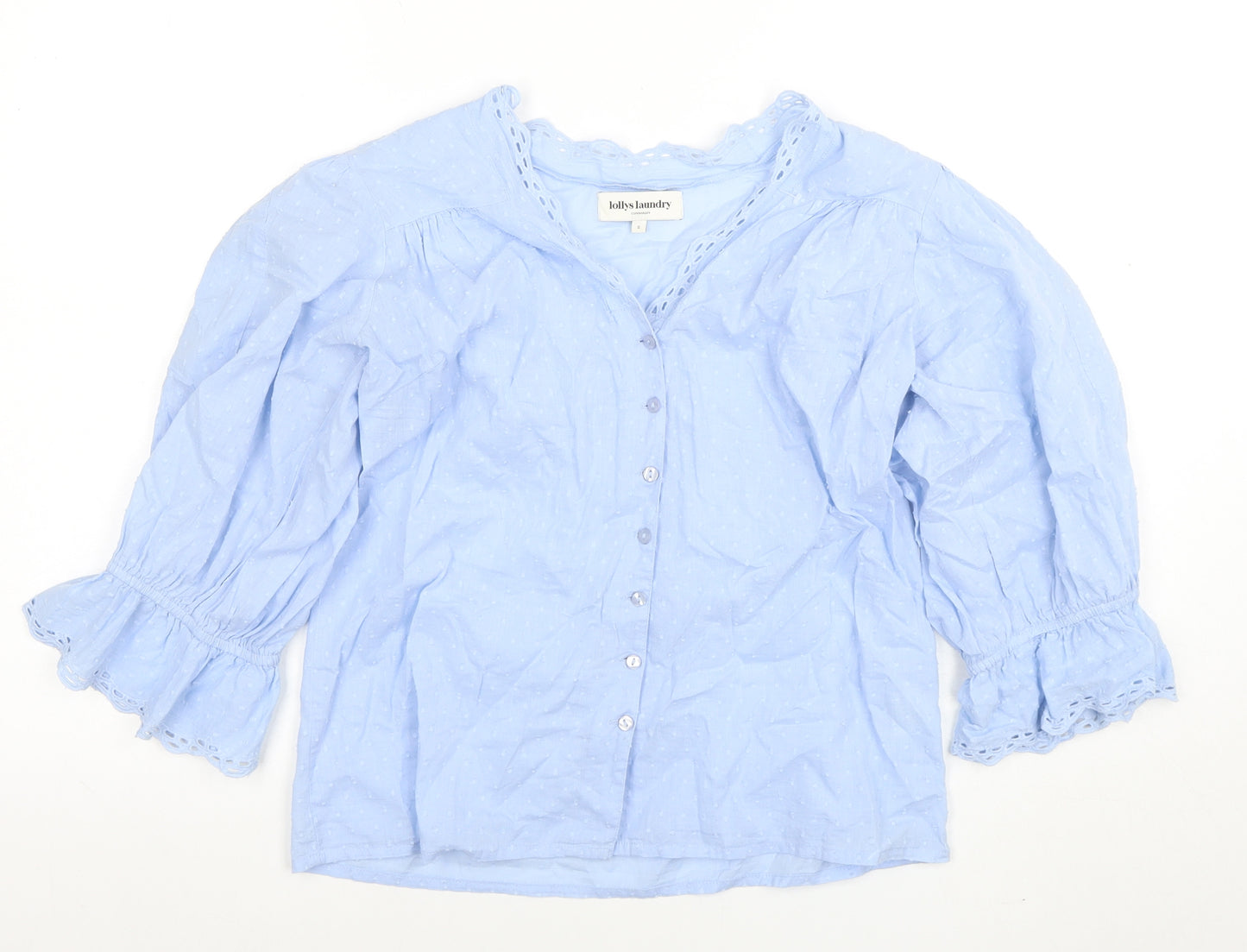 Lollys Laundry Women's Blue Cotton Embroidered Tunic Blouse Size S