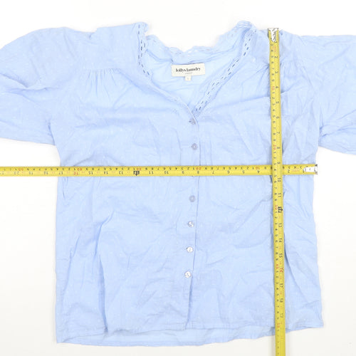 Lollys Laundry Women's Blue Cotton Embroidered Tunic Blouse Size S