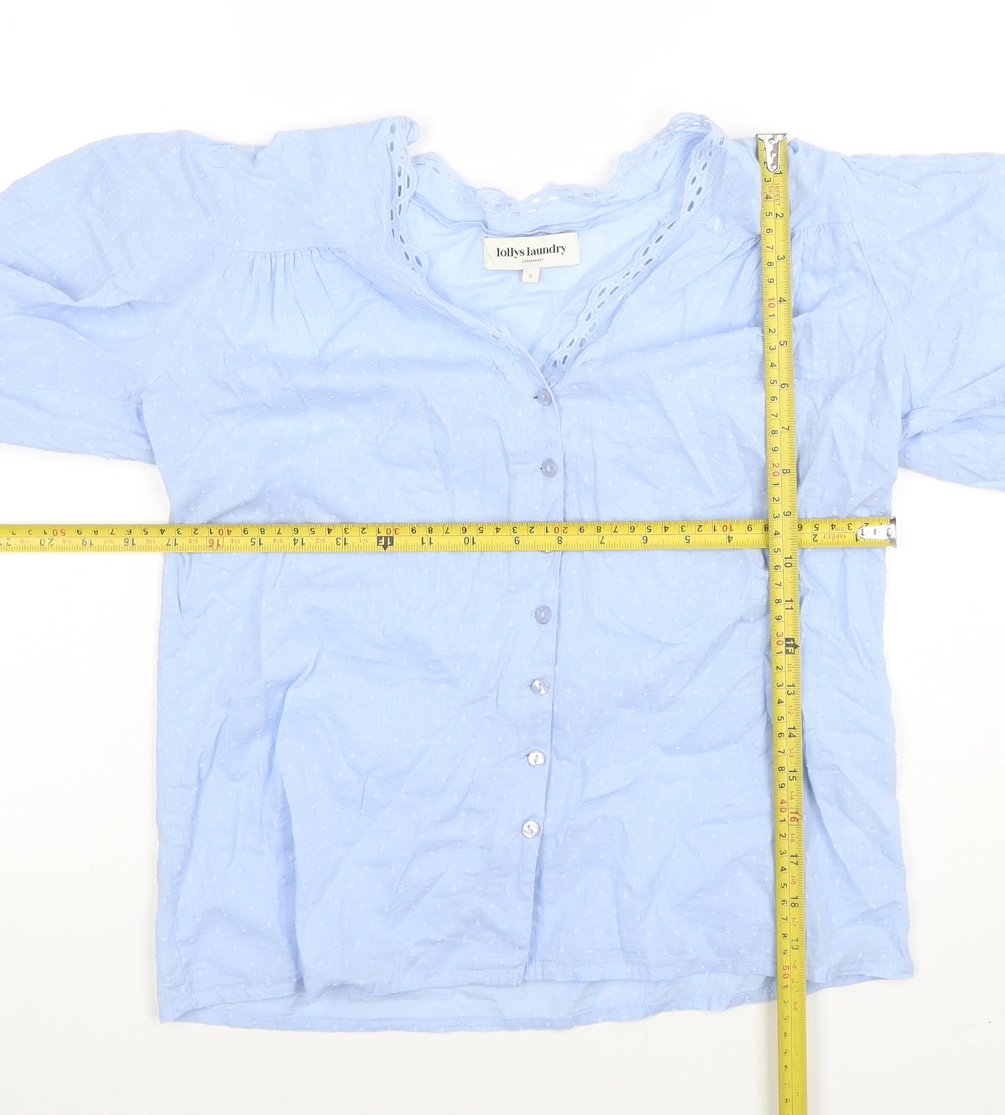 Lollys Laundry Women's Blue Cotton Embroidered Tunic Blouse Size S