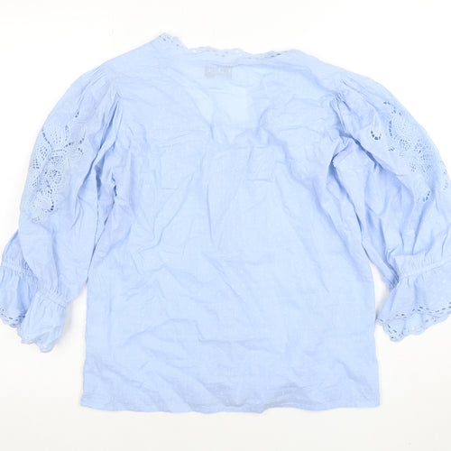 Lollys Laundry Women's Blue Cotton Embroidered Tunic Blouse Size S