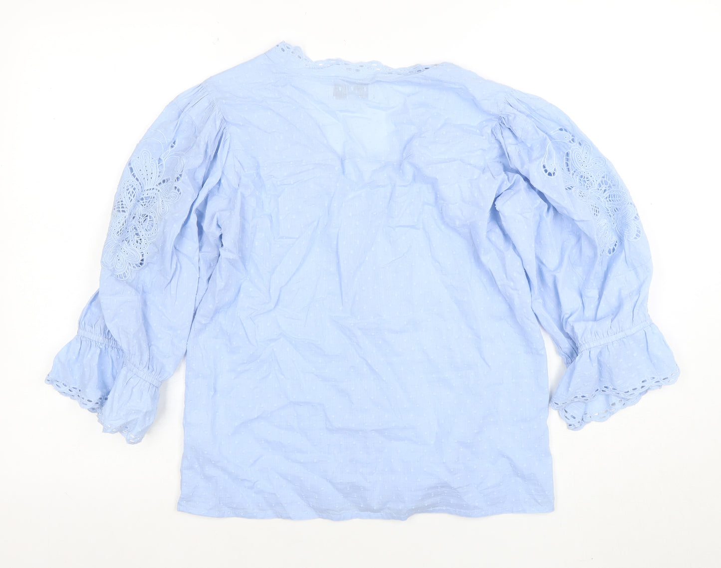 Lollys Laundry Women's Blue Cotton Embroidered Tunic Blouse Size S