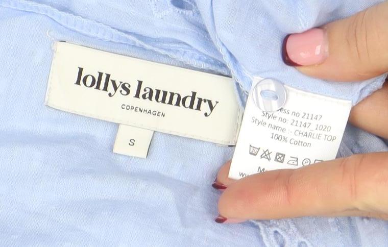 Lollys Laundry Women's Blue Cotton Embroidered Tunic Blouse Size S