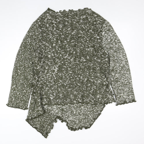 Frank Saul Women’s Green Knit Wrap Jumper L Long Sleeve Ruffle Trim