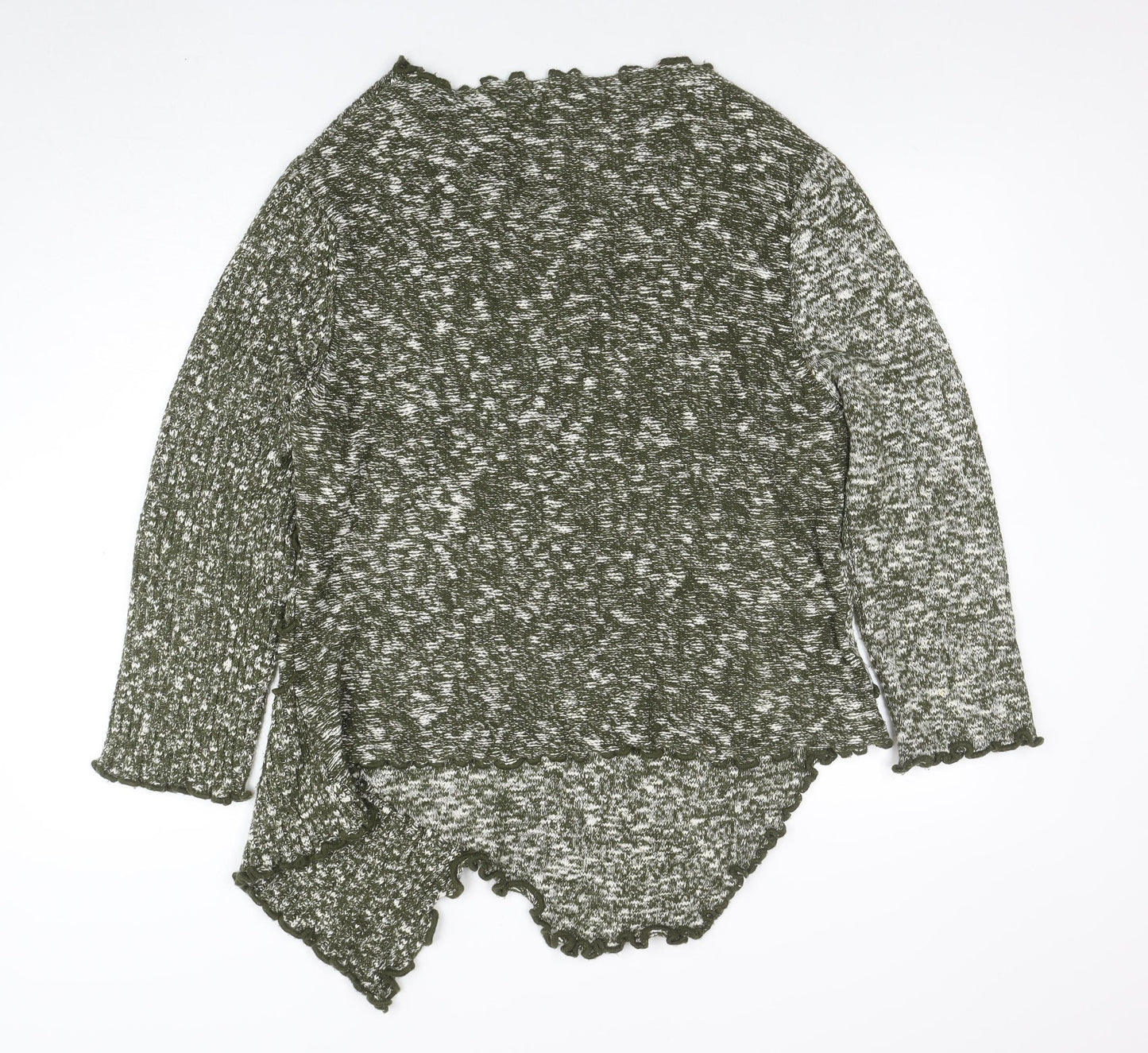 Frank Saul Women’s Green Knit Wrap Jumper L Long Sleeve Ruffle Trim