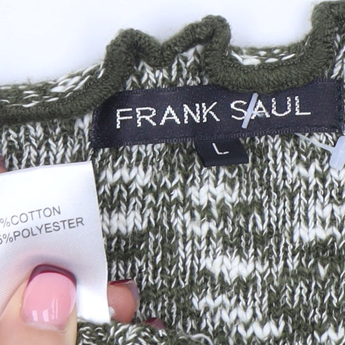 Frank Saul Women’s Green Knit Wrap Jumper L Long Sleeve Ruffle Trim