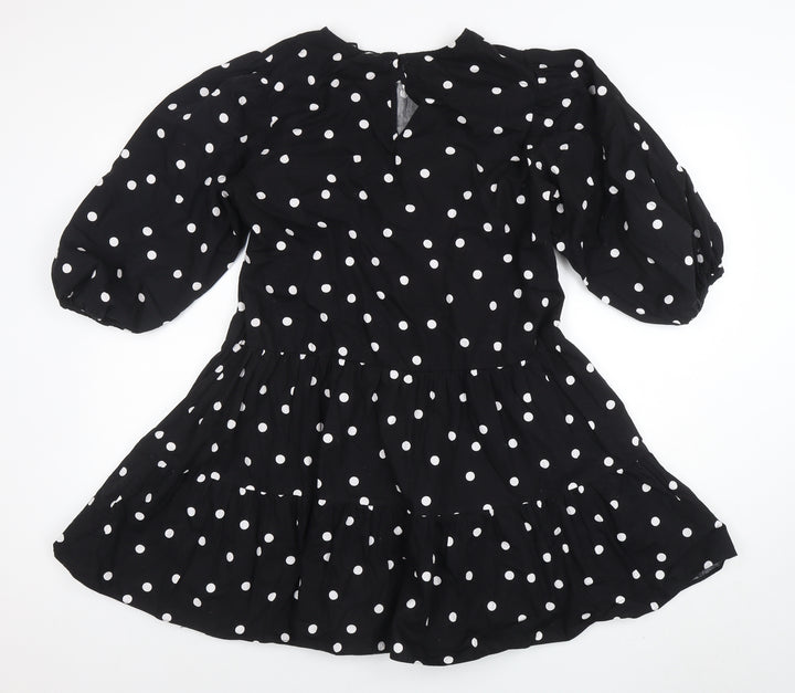 New Look Women Black Polka Dot A-Line Short Dress Size 14