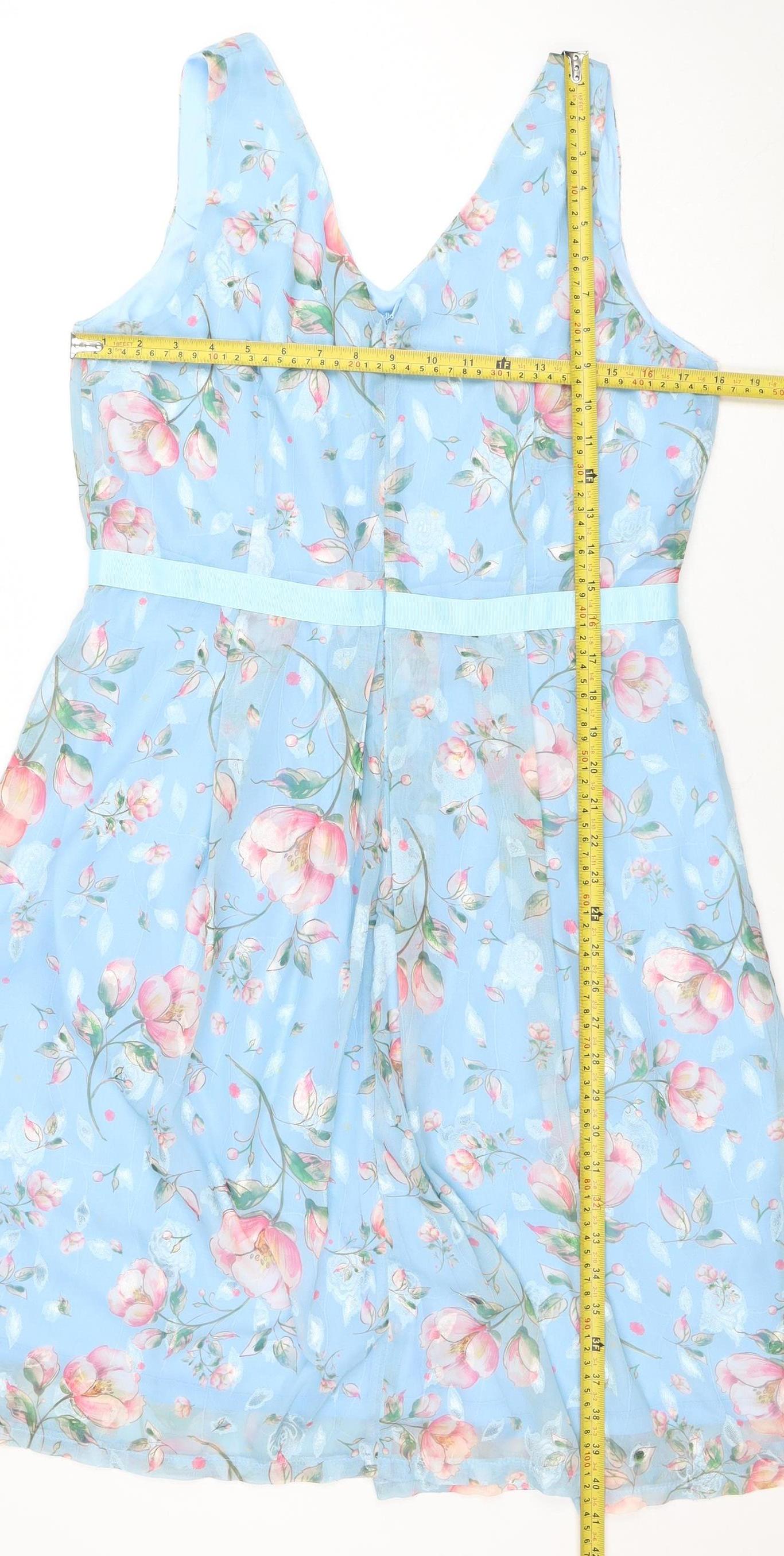 Marc Angelo Women's Blue Floral Fit & Flare Sleeveless Dress Size 14
