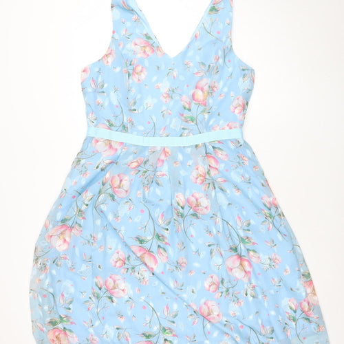 Marc Angelo Women's Blue Floral Fit & Flare Sleeveless Dress Size 14