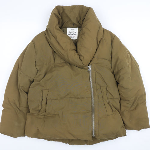 ZARA Girls Brown Puffer Jacket Size 10 Years Hooded Winter Zip Coat
