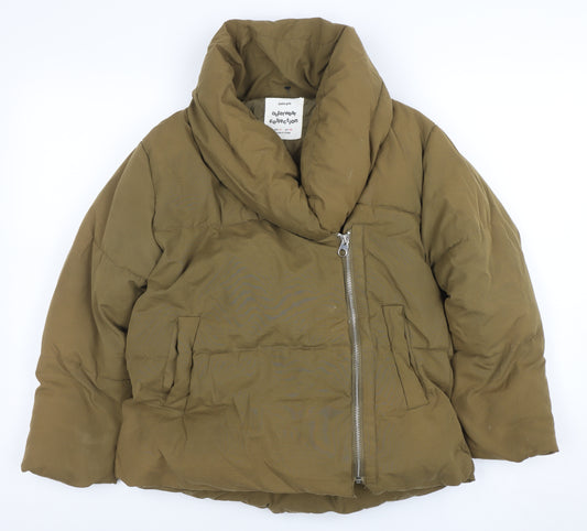 ZARA Girls Brown Puffer Jacket Size 10 Years Hooded Winter Zip Coat