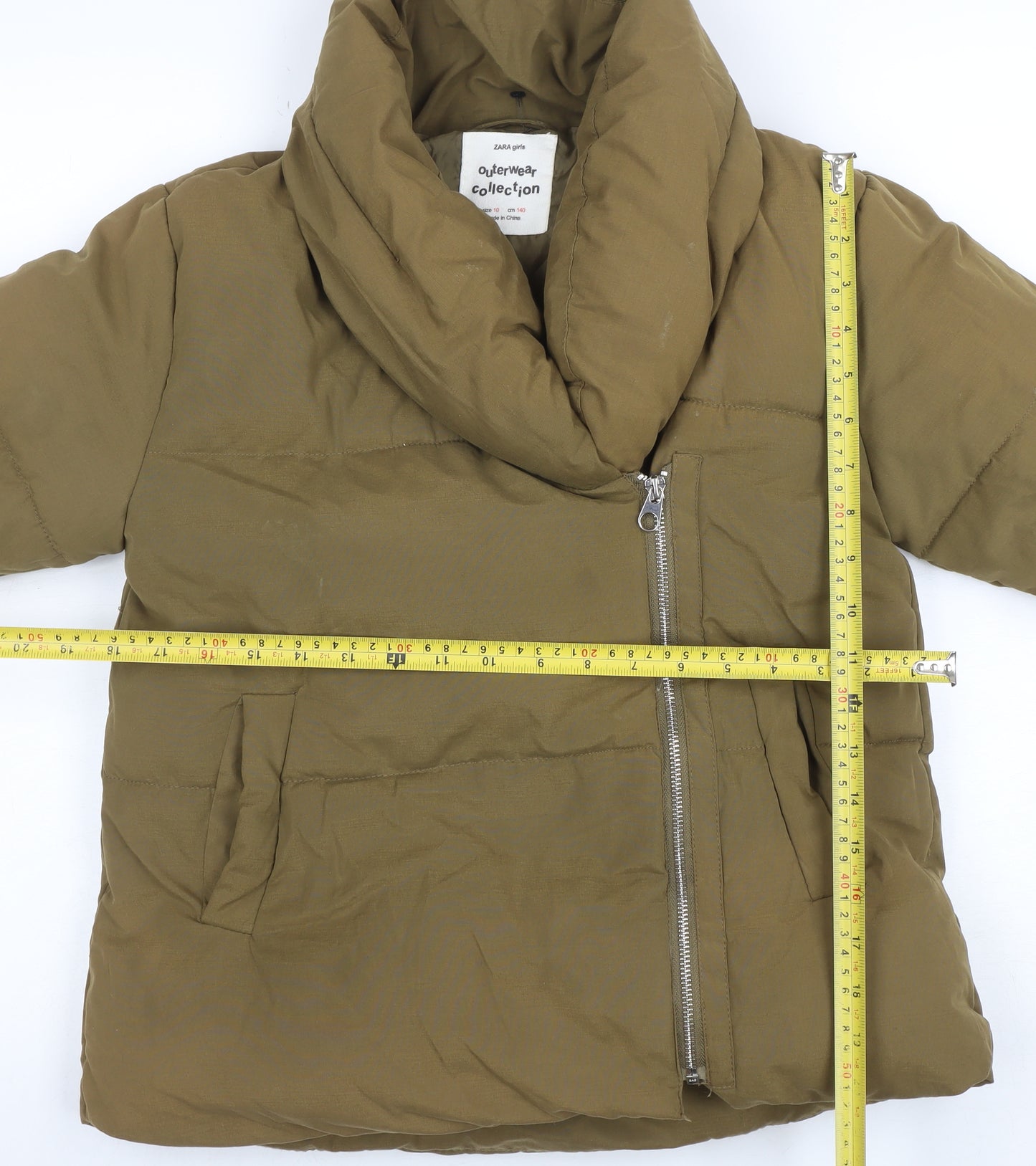 ZARA Girls Brown Puffer Jacket Size 10 Years Hooded Winter Zip Coat