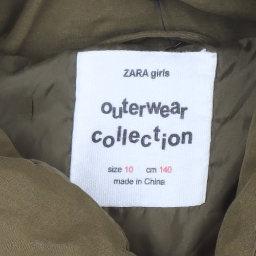 ZARA Girls Brown Puffer Jacket Size 10 Years Hooded Winter Zip Coat