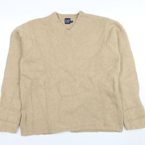 GAP Women Beige Lambswool V-Neck Long Sleeve Jumper L