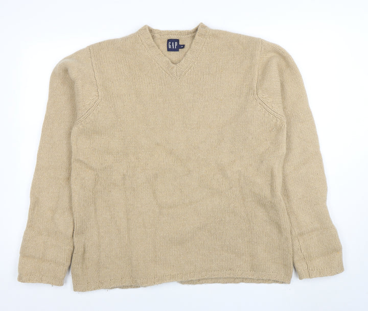 GAP Women Beige Lambswool V-Neck Long Sleeve Jumper L