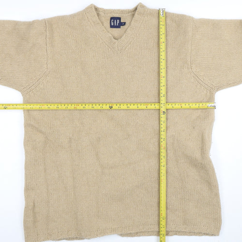 GAP Women Beige Lambswool V-Neck Long Sleeve Jumper L