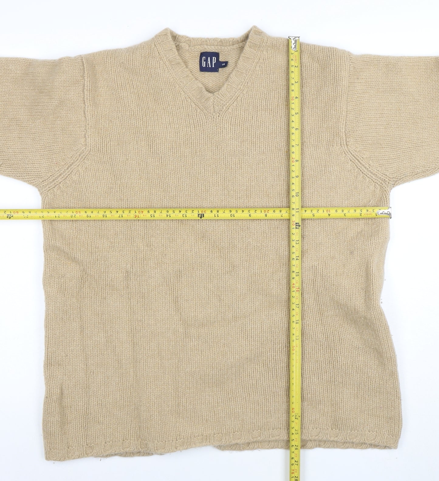GAP Women Beige Lambswool V-Neck Long Sleeve Jumper L