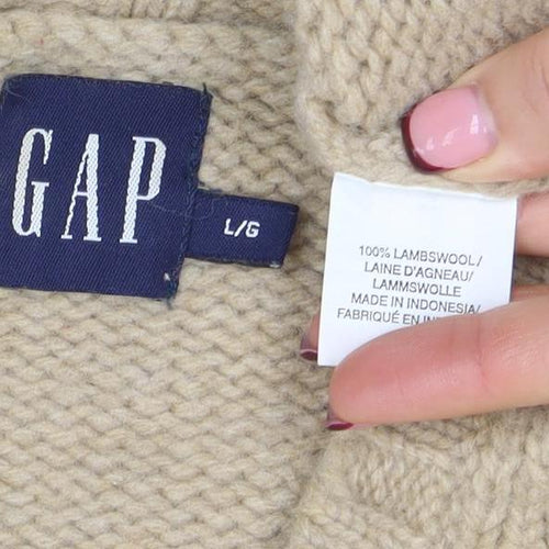 GAP Women Beige Lambswool V-Neck Long Sleeve Jumper L